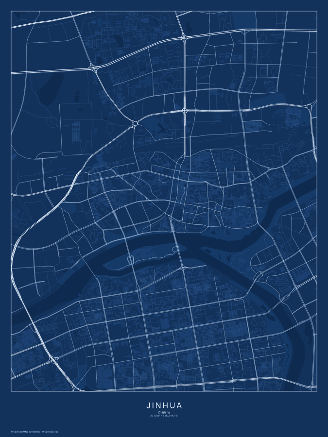Jinhua map poster, blueprint style