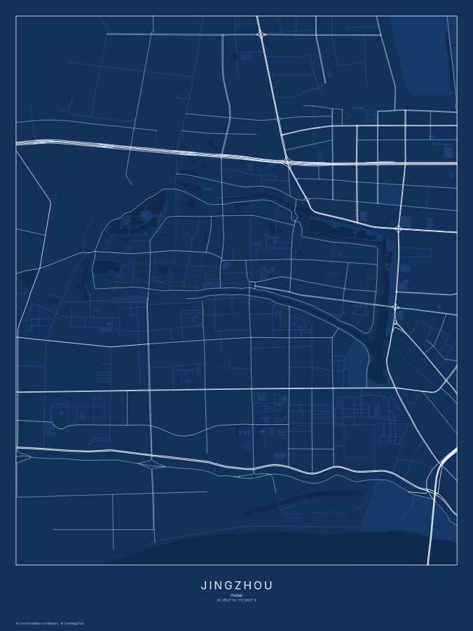 Jingzhou map poster, blueprint style