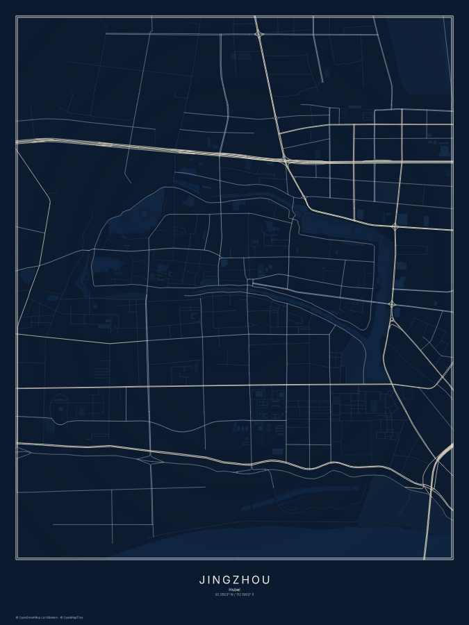 Jingzhou map poster, midnight style