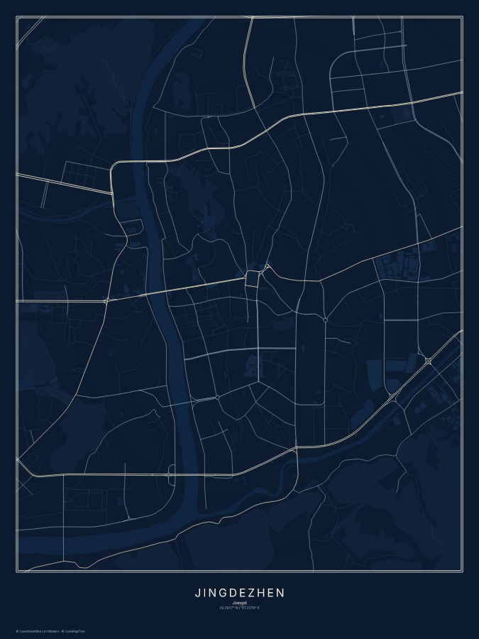 Jingdezhen map poster, midnight style