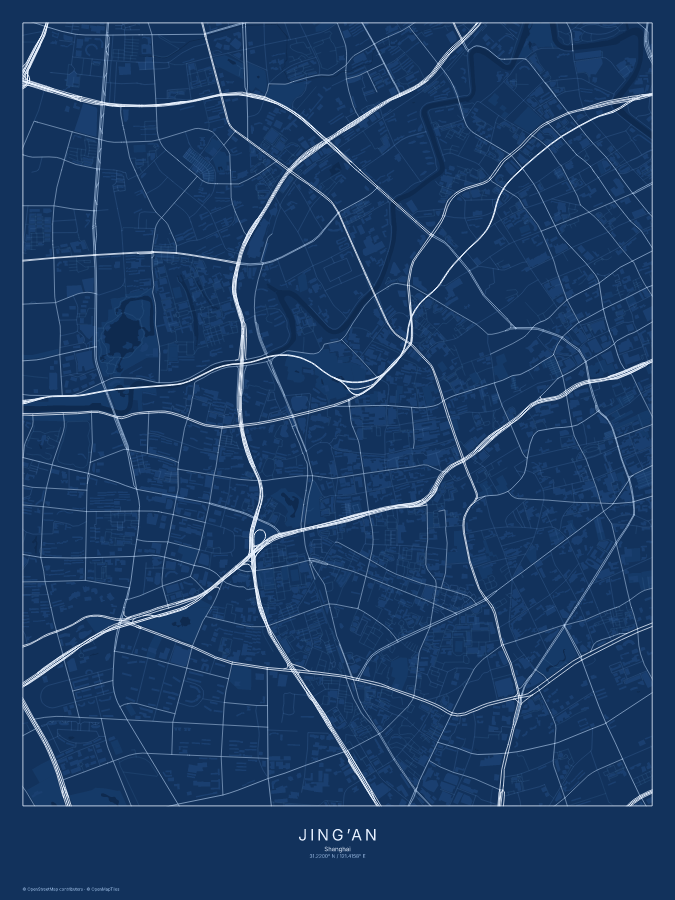 Jing’an map poster, blueprint style
