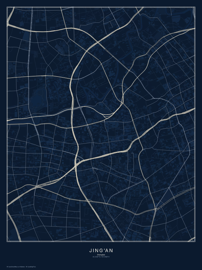 Jing’an map poster, midnight style