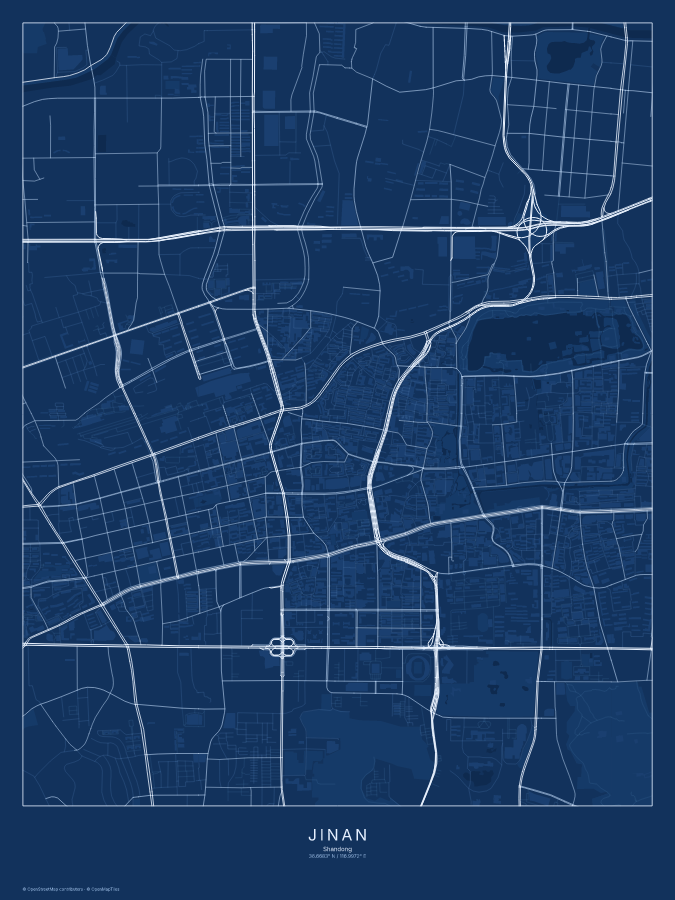 Jinan map poster, blueprint style