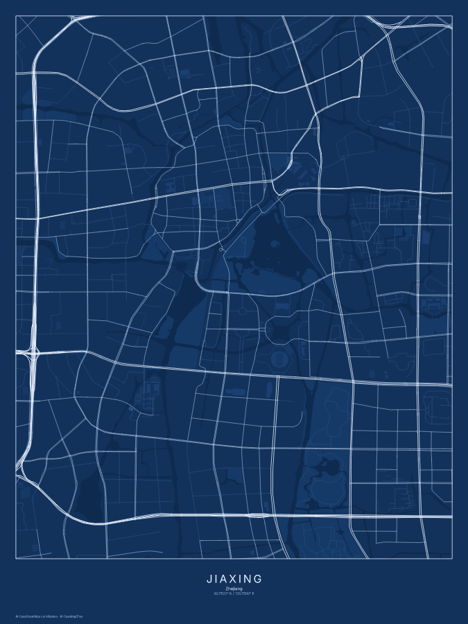 Jiaxing map poster, blueprint style