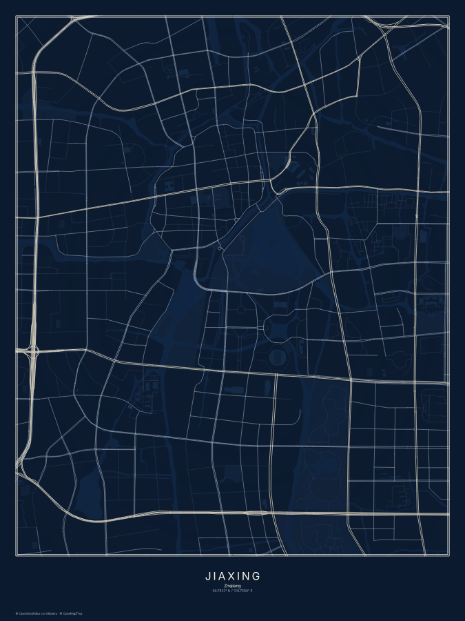 Jiaxing map poster, midnight style