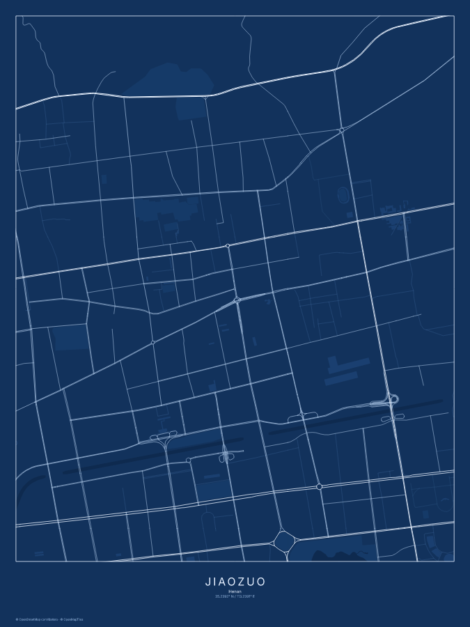 Jiaozuo map poster, blueprint style