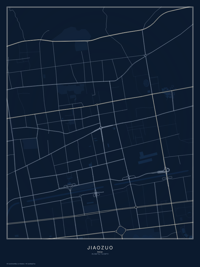 Jiaozuo map poster, midnight style