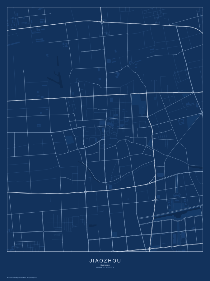 Jiaozhou map poster, blueprint style