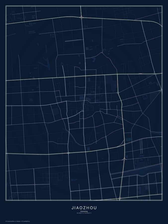 Jiaozhou map poster, midnight style