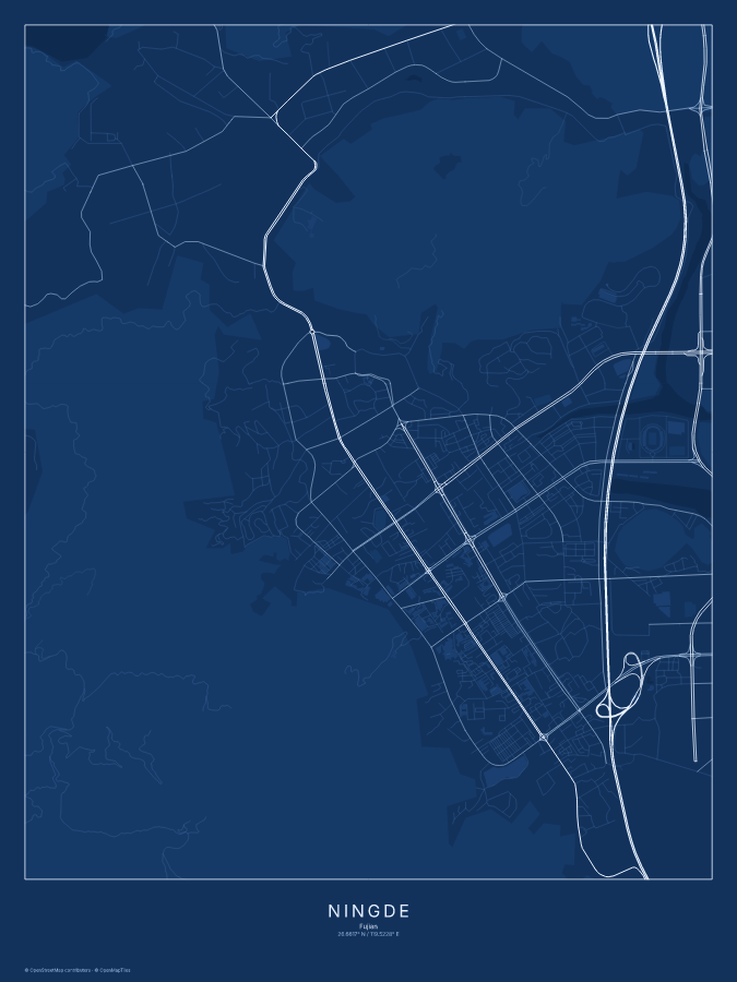 Ningde map poster, blueprint style