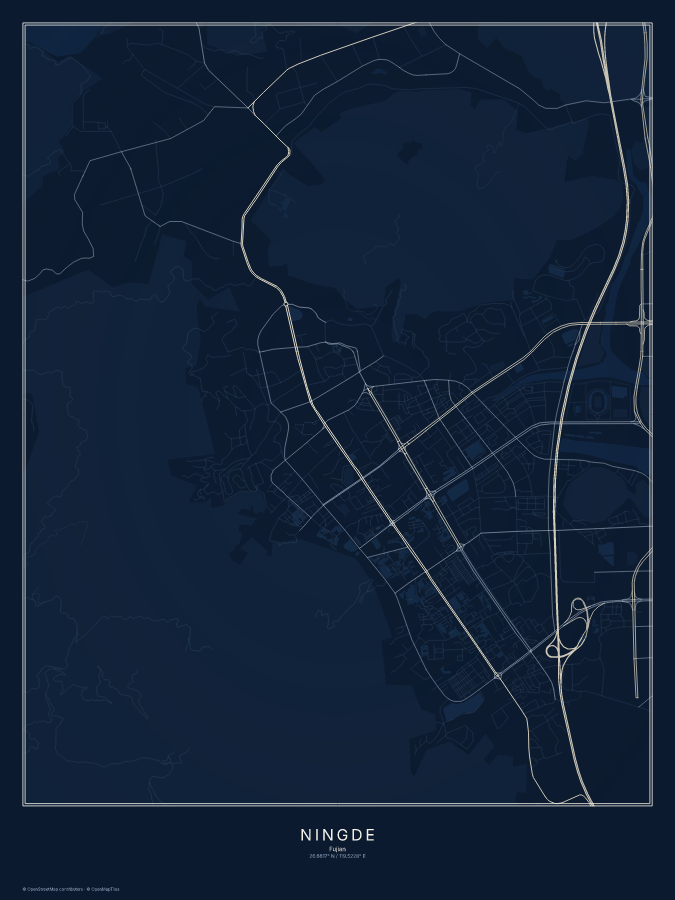 Ningde map poster, midnight style