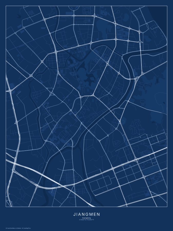 Jiangmen map poster, blueprint style