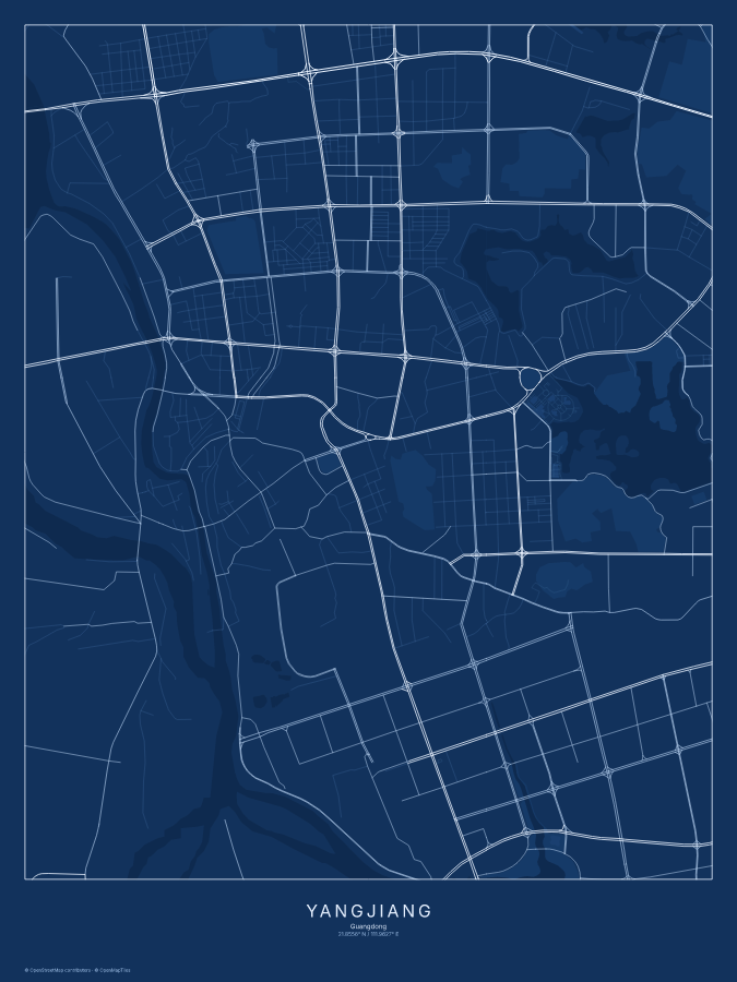 Yangjiang map poster, blueprint style