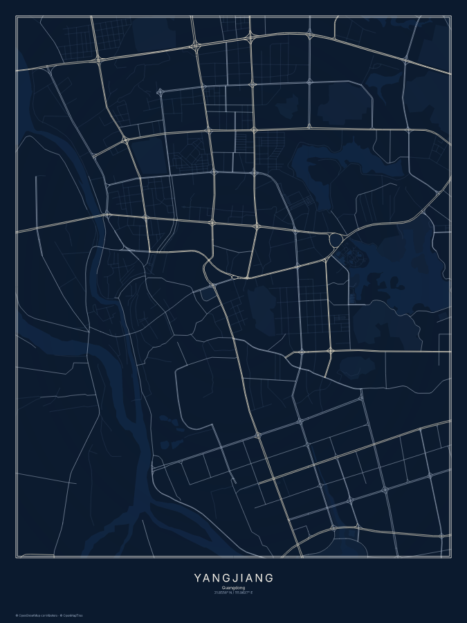 Yangjiang map poster, midnight style