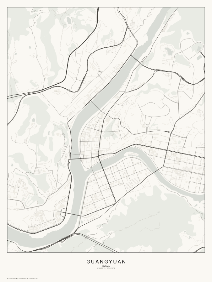 Guangyuan map poster, classic style