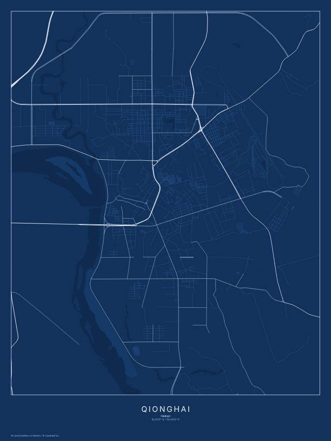 Qionghai map poster, blueprint style