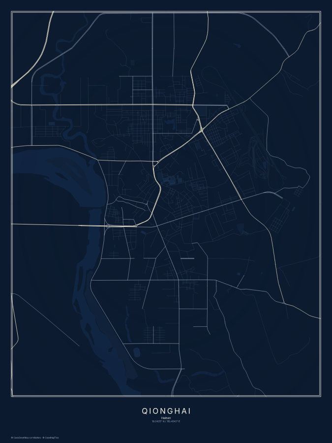 Qionghai map poster, midnight style