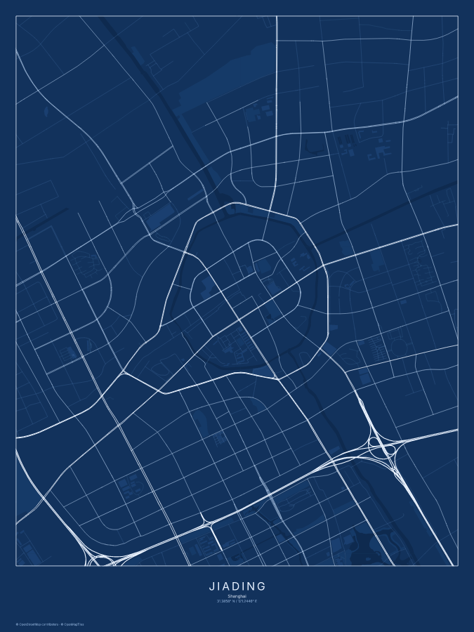 Jiading map poster, blueprint style