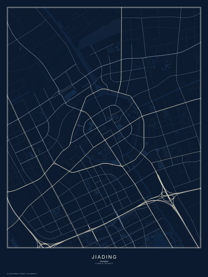 Jiading map poster, midnight style