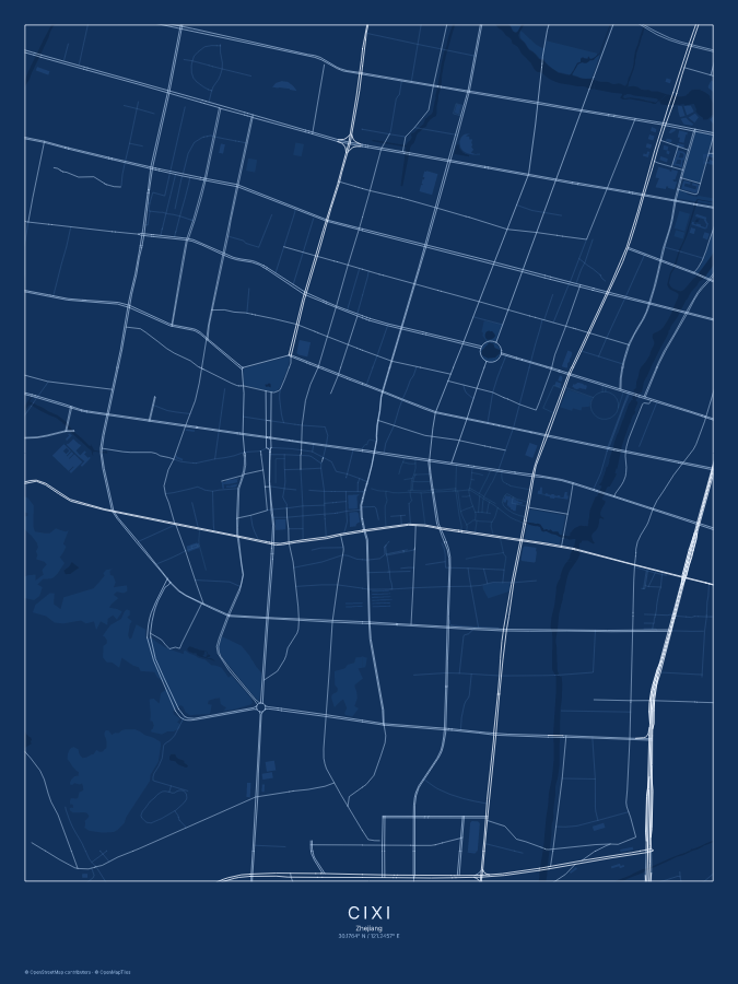 Cixi map poster, blueprint style