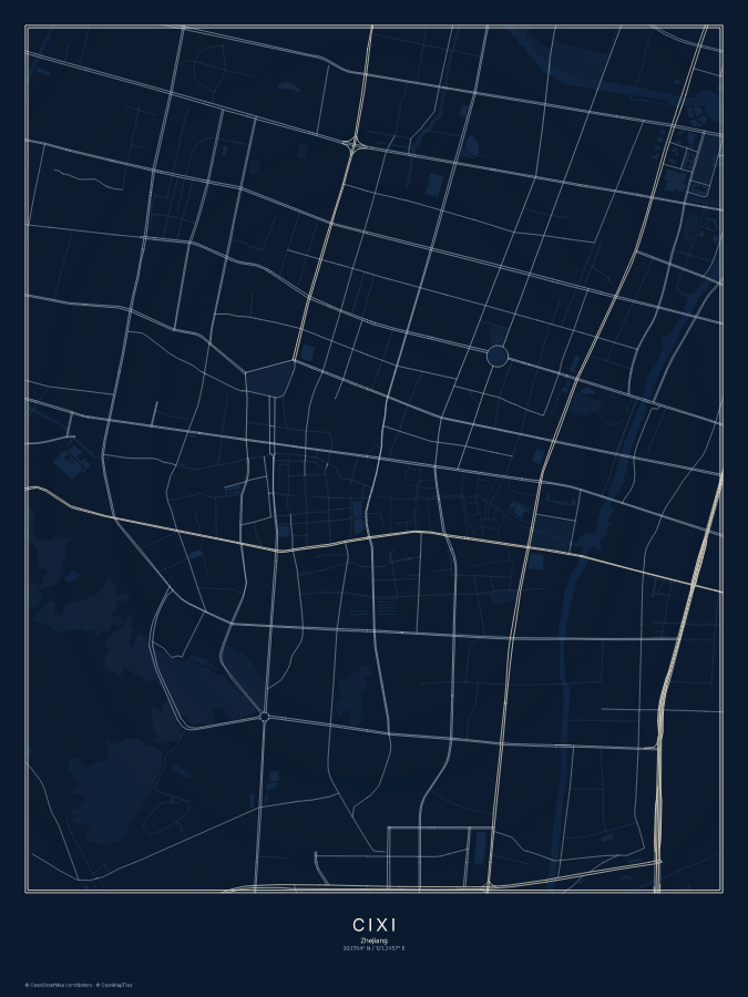 Cixi map poster, midnight style