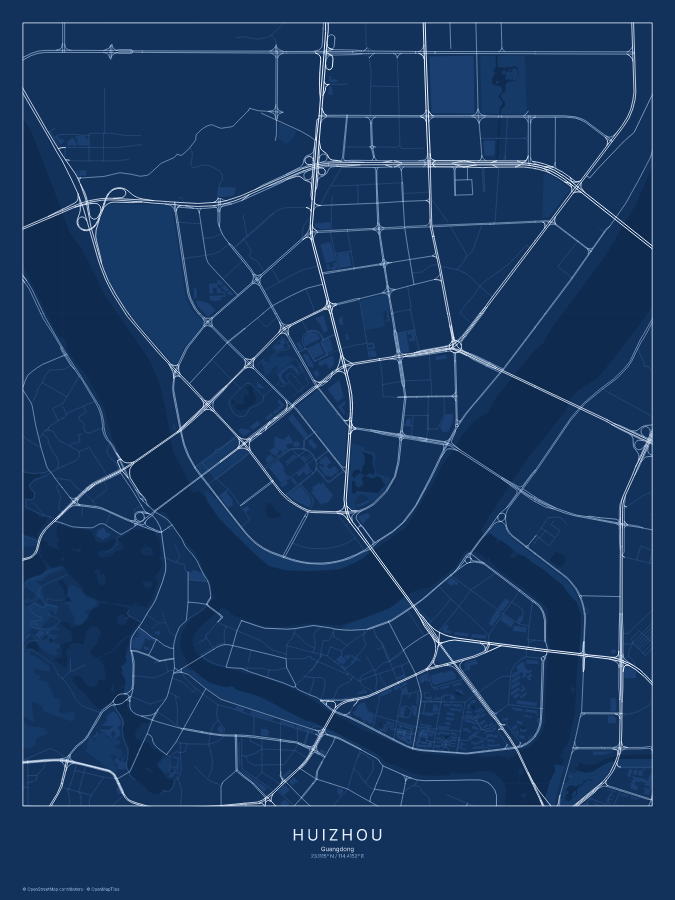 Huizhou map poster, blueprint style