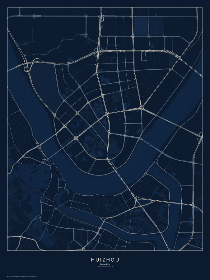 Huizhou map poster, midnight style