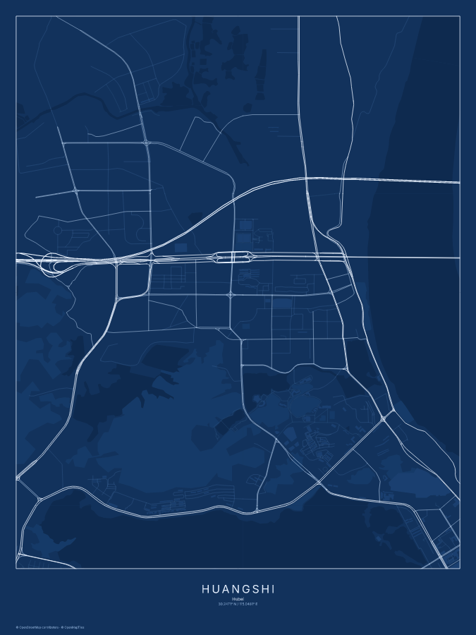 Huangshi map poster, blueprint style