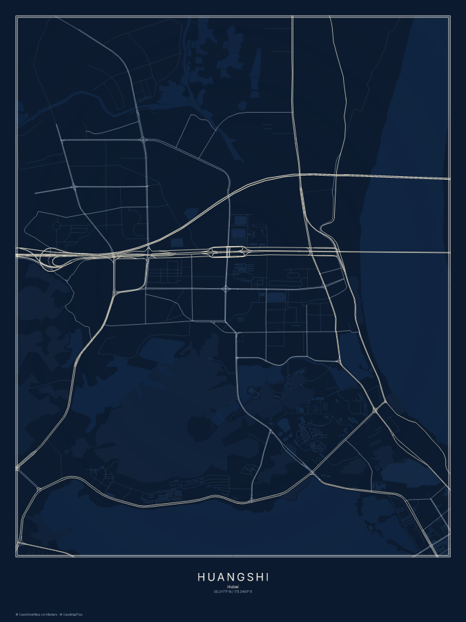 Huangshi map poster, midnight style
