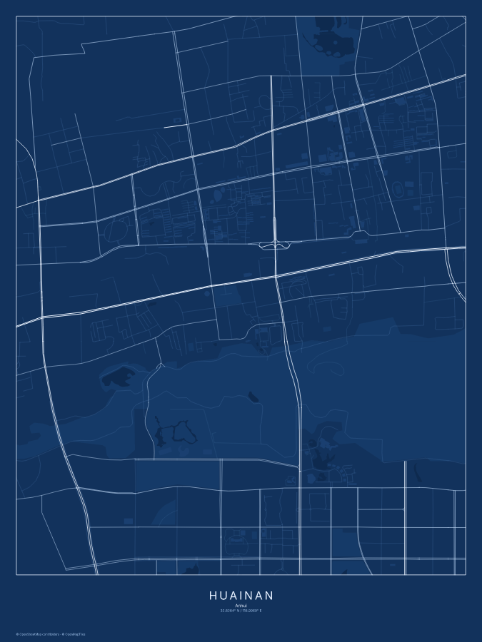 Huainan map poster, blueprint style