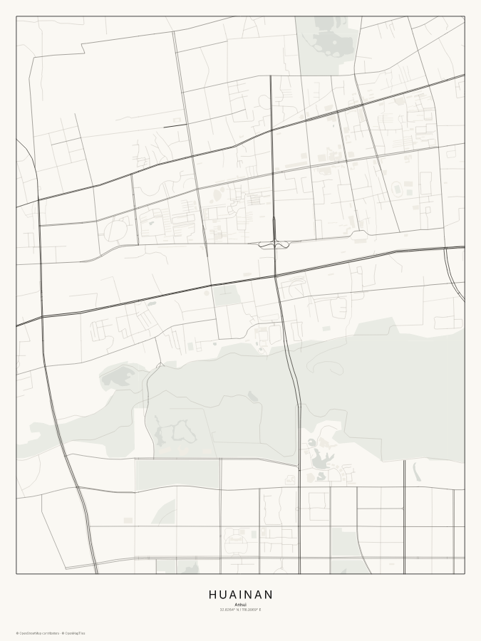 Huainan map poster, classic style