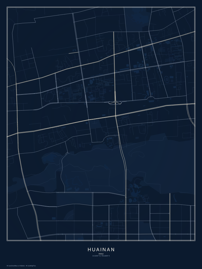 Huainan map poster, midnight style