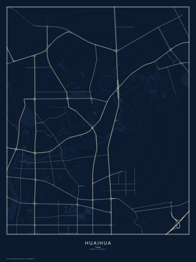 Huaihua map poster, midnight style