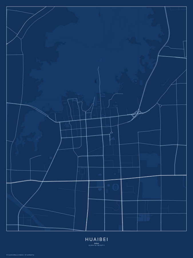 Huaibei map poster, blueprint style
