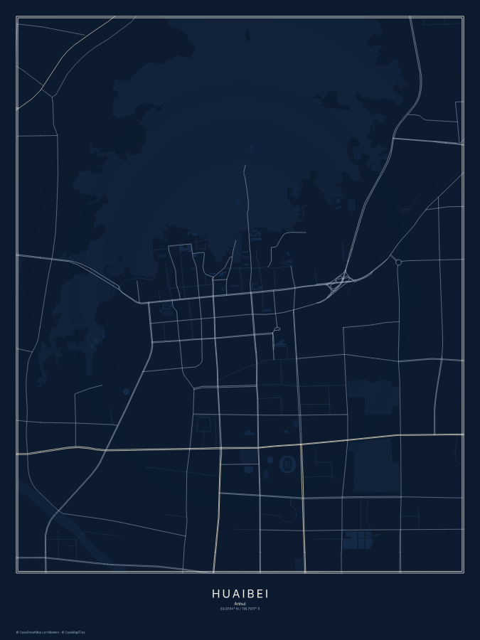 Huaibei map poster, midnight style