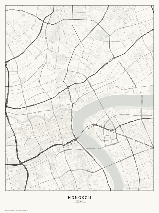 Hongkou map poster, classic style