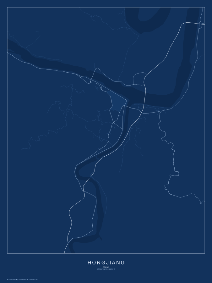 Hongjiang map poster, blueprint style