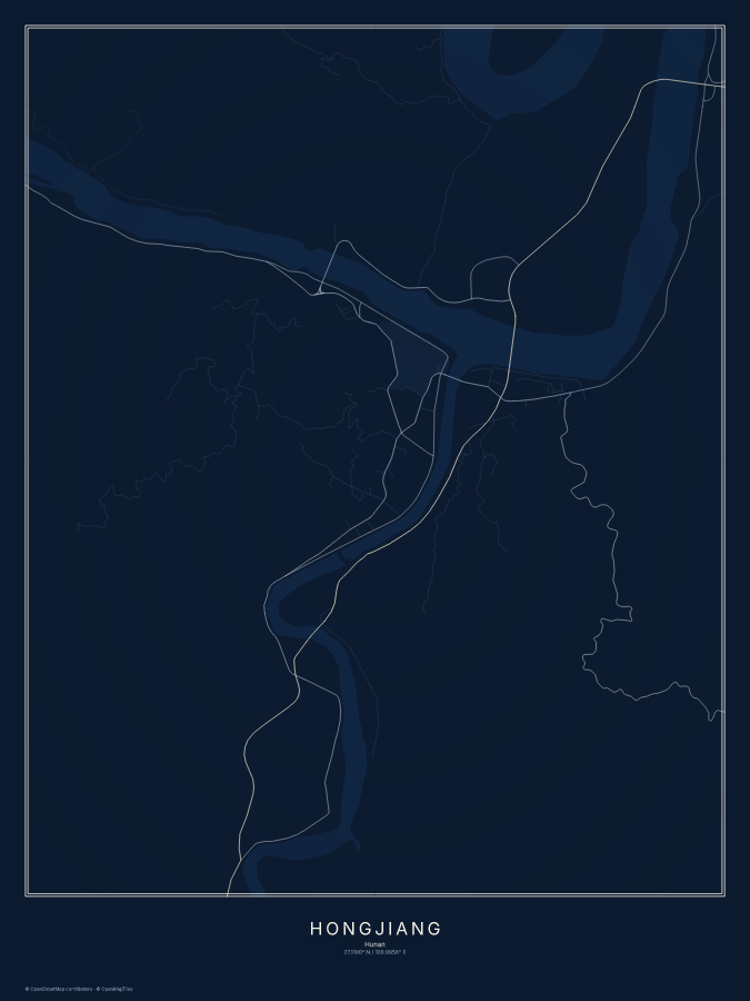 Hongjiang map poster, midnight style