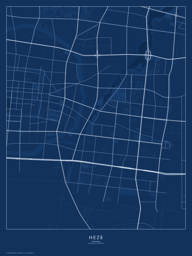 Heze map poster, blueprint style