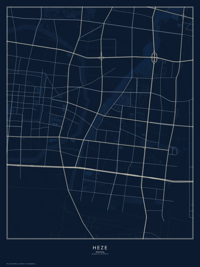 Heze map poster, midnight style