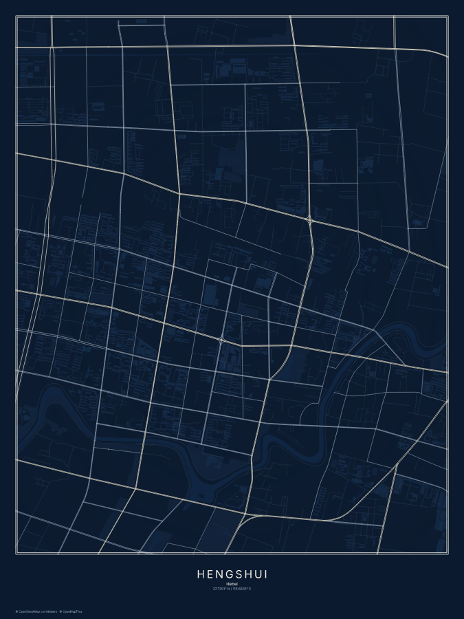Hengshui map poster, midnight style
