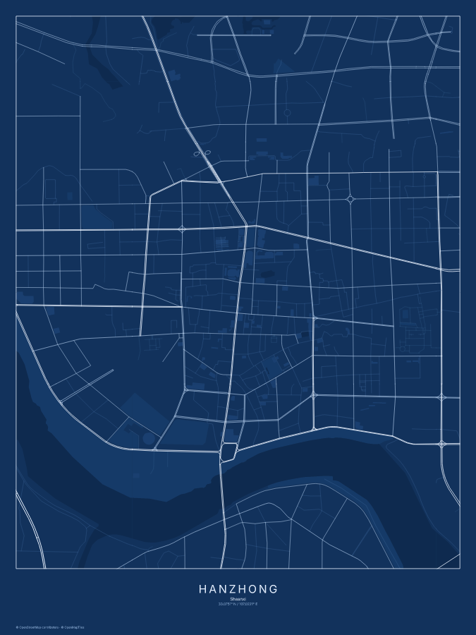 Hanzhong map poster, blueprint style