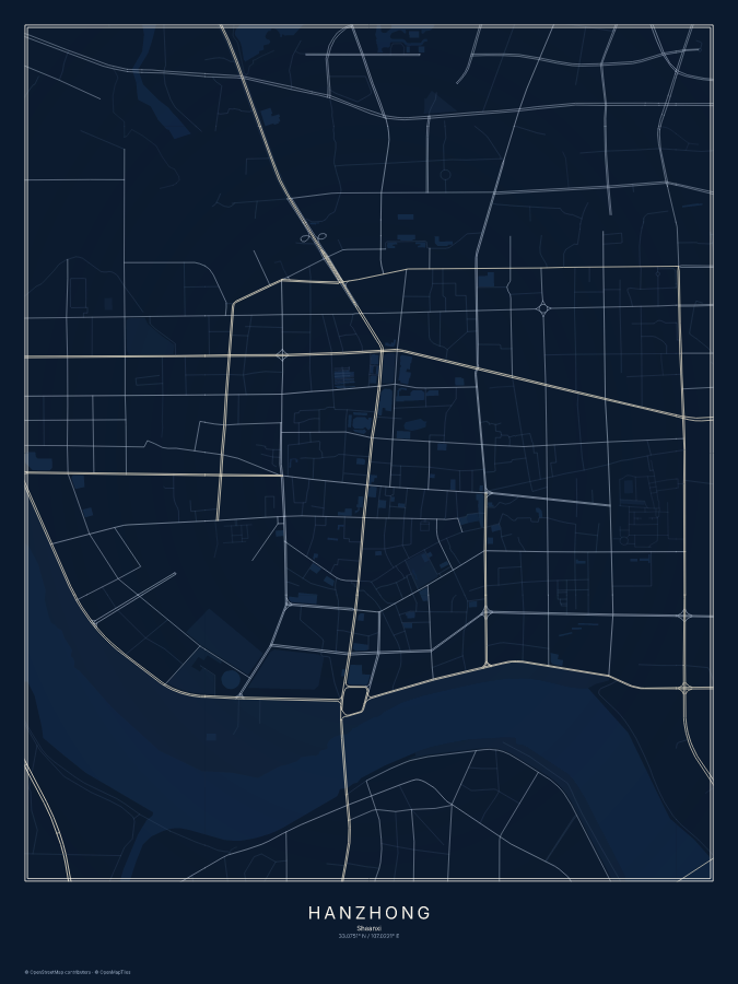 Hanzhong map poster, midnight style
