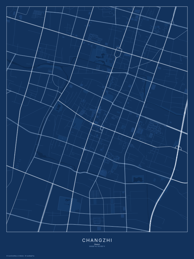 Changzhi map poster, blueprint style
