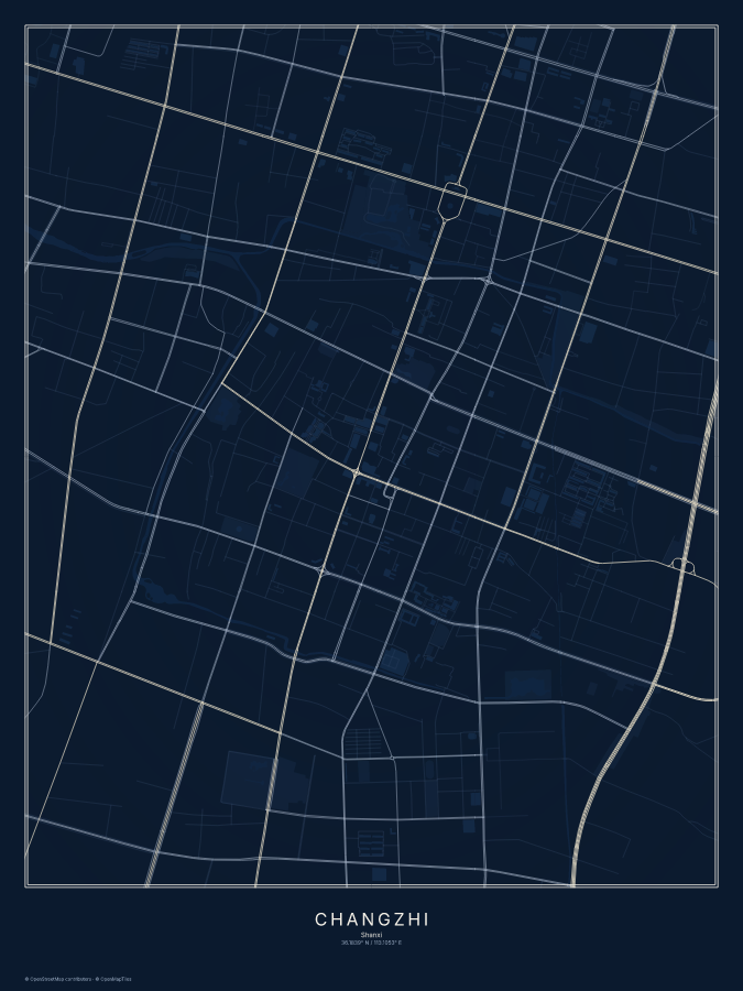 Changzhi map poster, midnight style