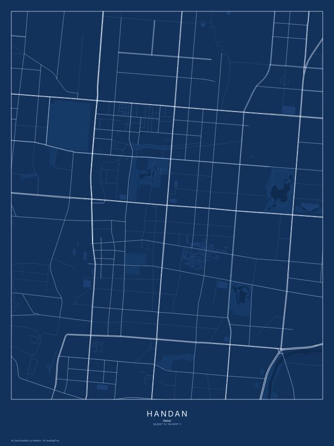 Handan map poster, blueprint style