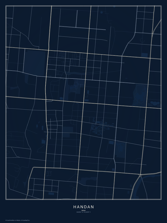 Handan map poster, midnight style