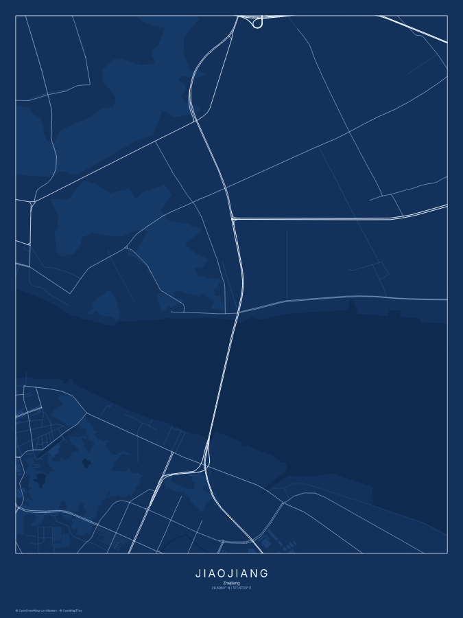 Jiaojiang map poster, blueprint style
