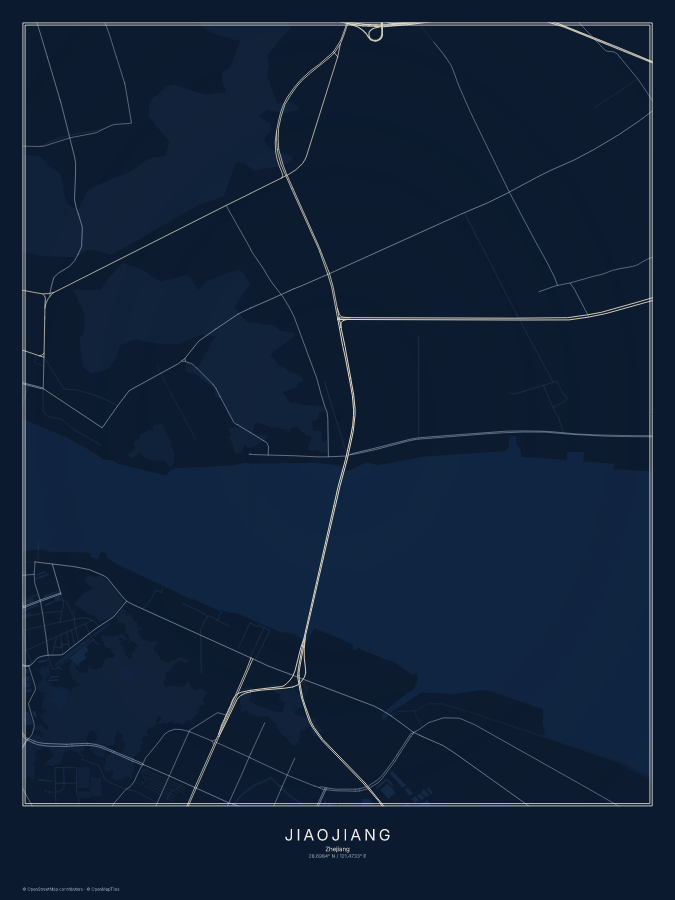 Jiaojiang map poster, midnight style