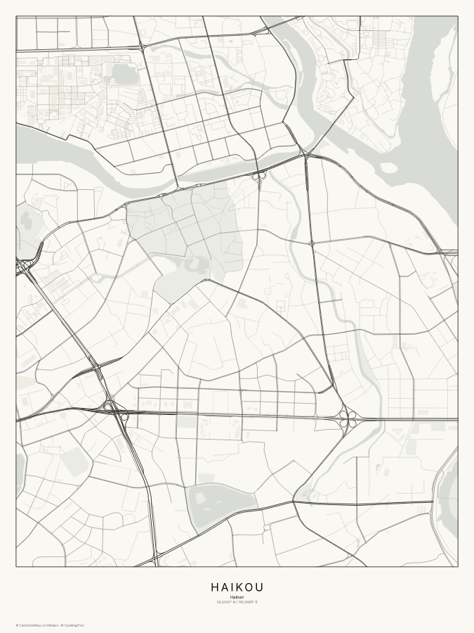 Haikou map poster, classic style